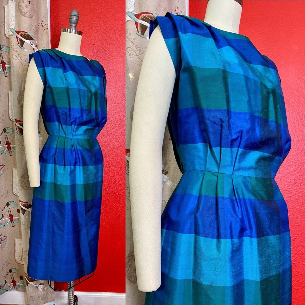 Vintage 1960s Metallic Jewel Tone Wiggle Dress MED